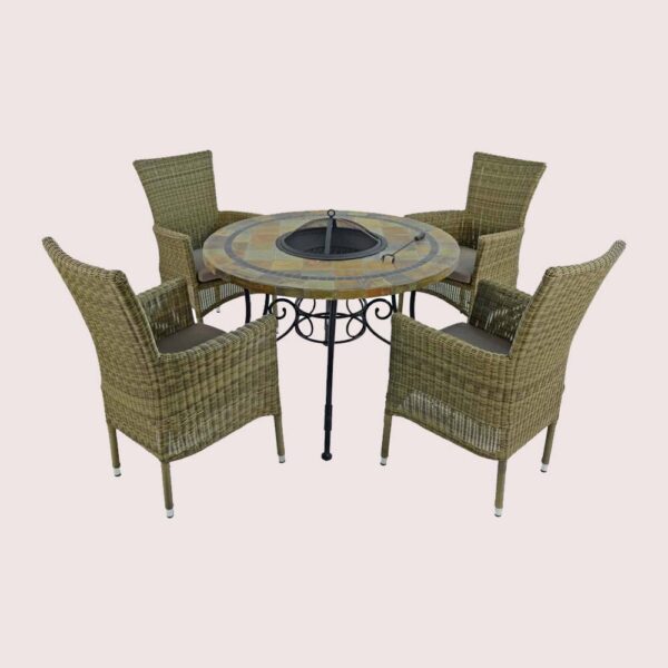 Colorado Fire Pit Table With 4 Kingswood Chair Set